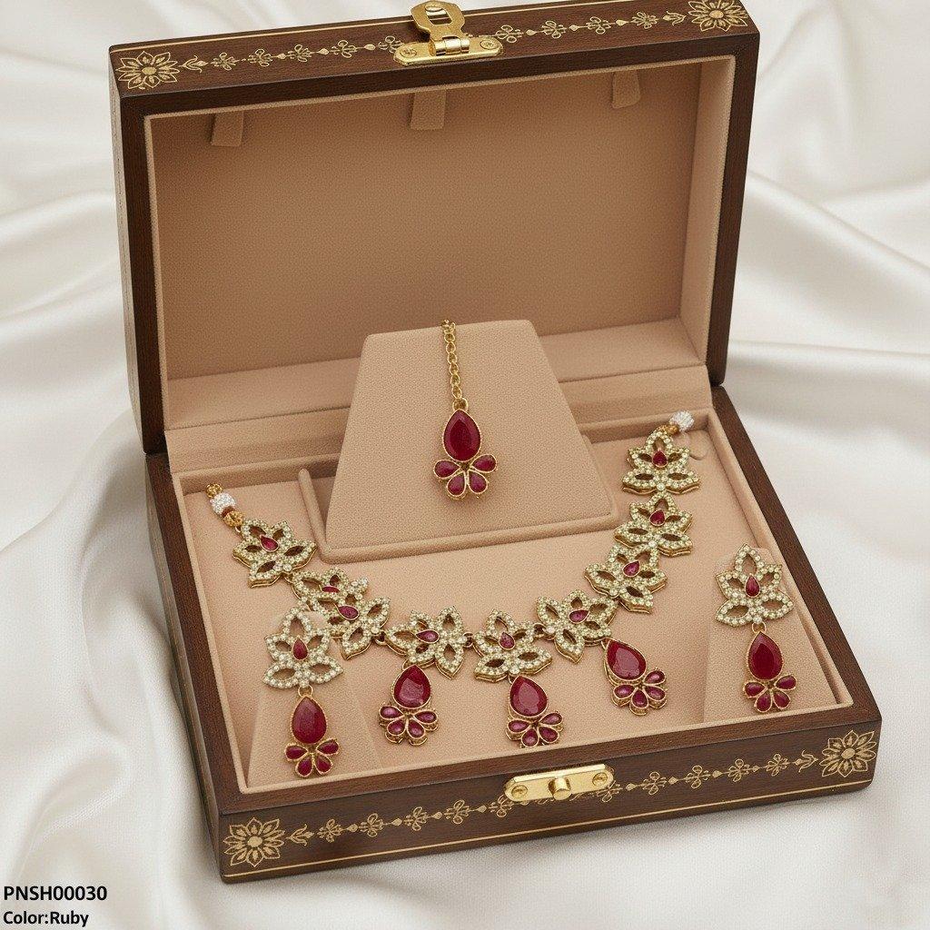 PNSH00030 FRN Flower Tear  Drop Necklace Set - PNSH