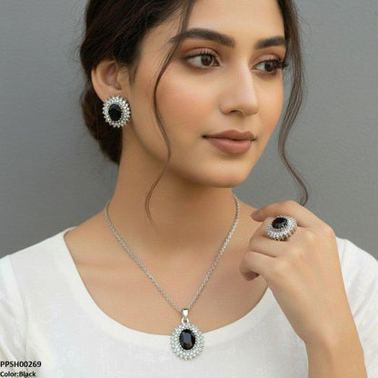 PPSH00269 SDQ Oval Stone Pendant Set - PPSH