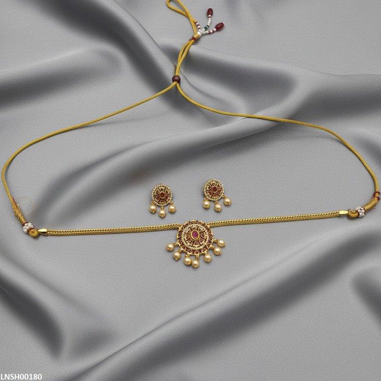LNSH00180 ANI Oval Flower Pearl Drop Necklace Set - LNSH