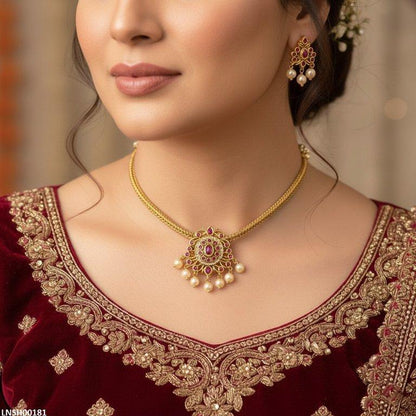 LNSH00181 ANI Oval/Tear Pearl Drop Necklace Set - LNSH