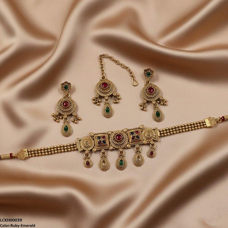 LCKH00039 ANI Round/Flower Tear Drop Choker Set - LCKH