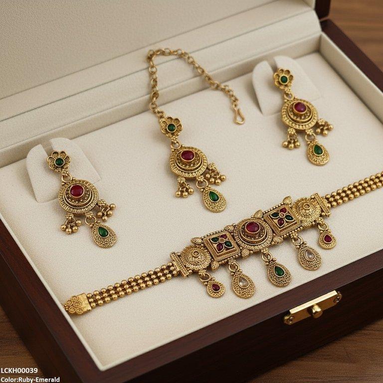LCKH00039 ANI Round/Flower Tear Drop Choker Set - LCKH