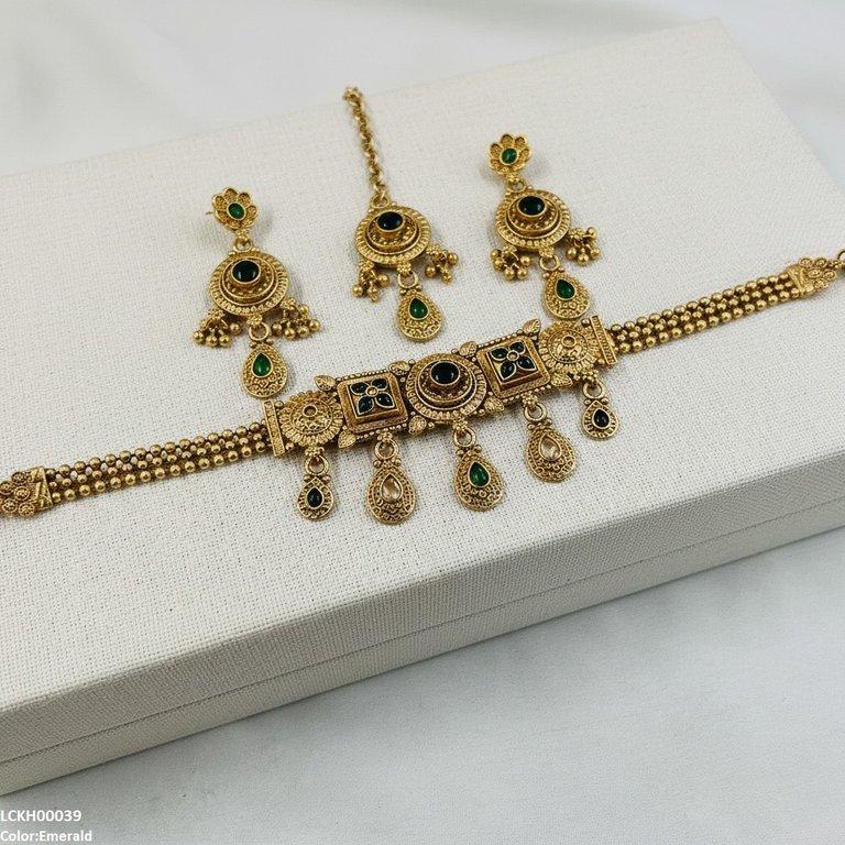 LCKH00039 ANI Round/Flower Tear Drop Choker Set - LCKH