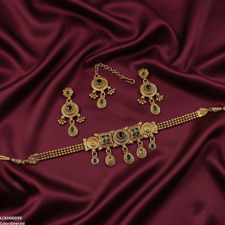 LCKH00039 ANI Round/Flower Tear Drop Choker Set - LCKH