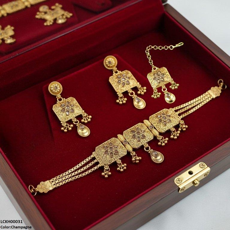 LCKH00031 ANI Flower Round Drop Choker Set - LCKH