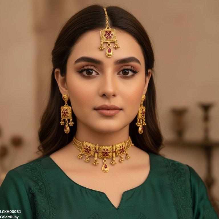 LCKH00031 ANI Flower Round Drop Choker Set - LCKH