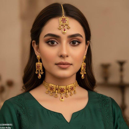 LCKH00031 ANI Flower Round Drop Choker Set - LCKH