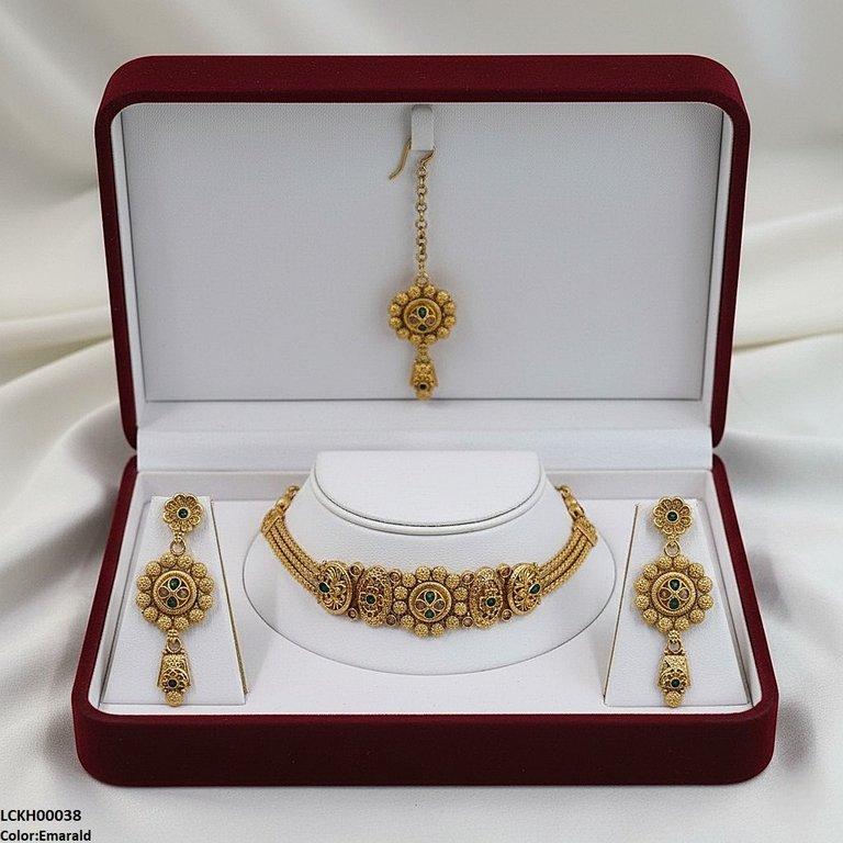 LCKH00038 ANI Round Flower Drop Choker Set - LCKH