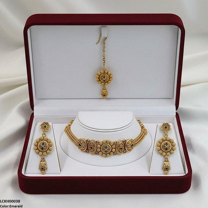 LCKH00038 ANI Round Flower Drop Choker Set - LCKH