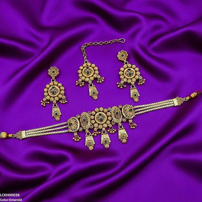 LCKH00038 ANI Round Flower Drop Choker Set - LCKH