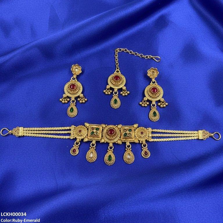 LCKH00034 ANI Round Flower Tear Drop Choker Set - LCKH