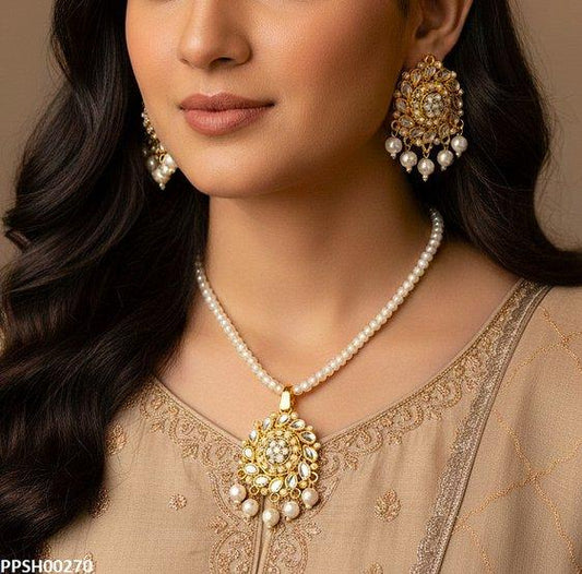 PPSH00270 MZM Flower Pearl Drop Pendant Set - PPSH