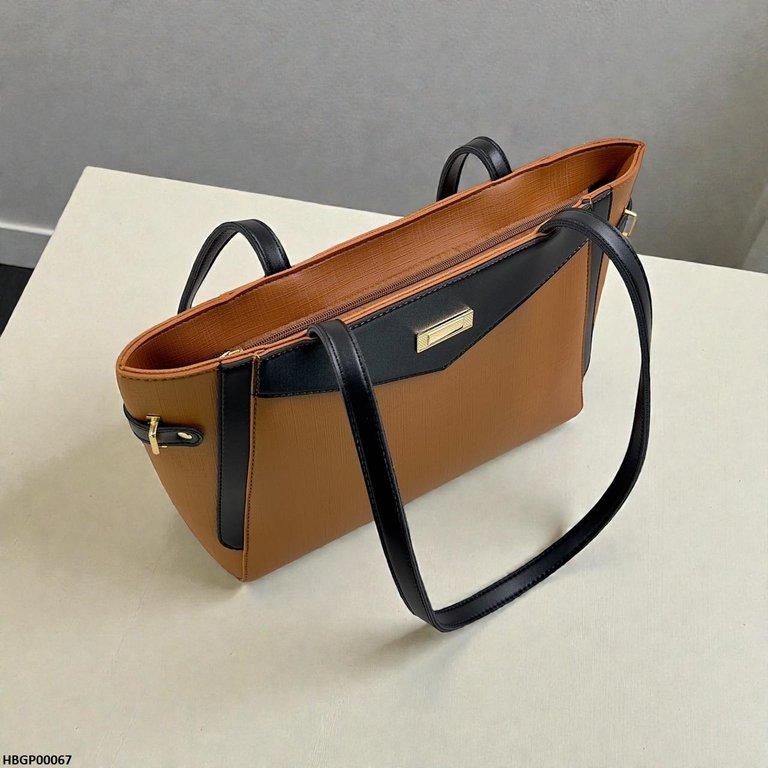 HBGP00067 Verona Contrast Tote Bag - Brown