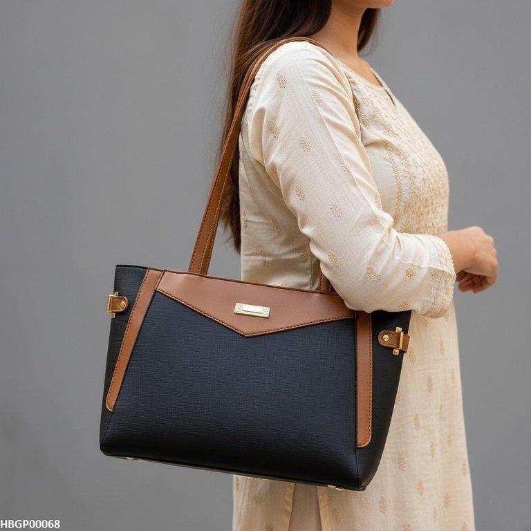 HBGP00068 Verona Contrast Tote Bag - Black