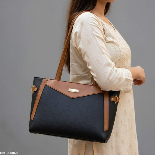 HBGP00068 Verona Contrast Tote Bag - Black