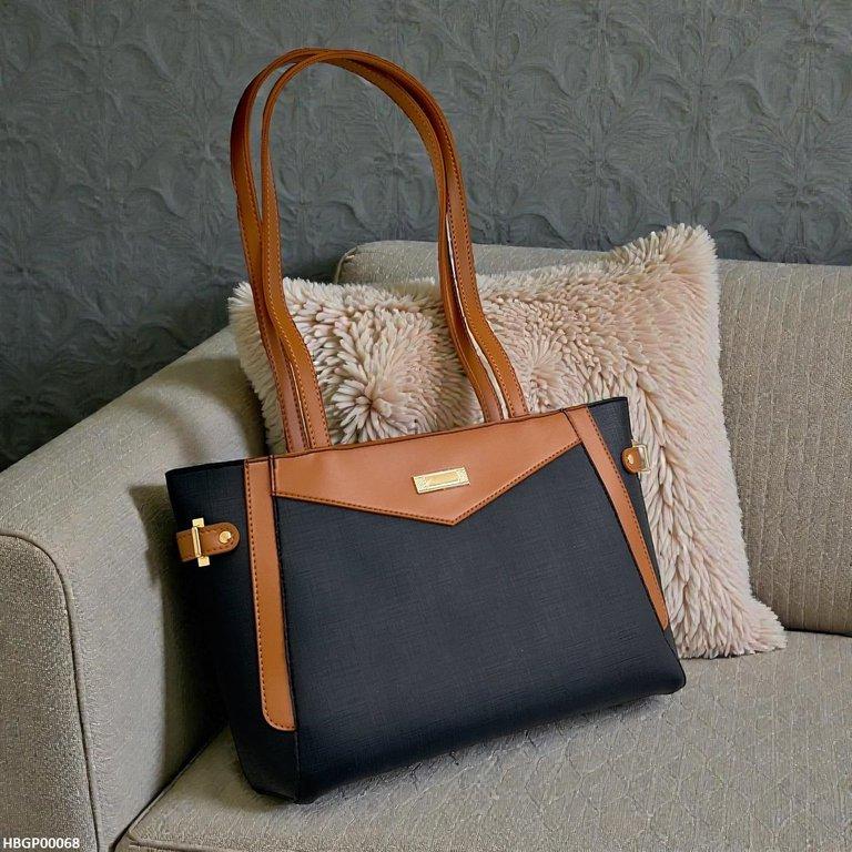 HBGP00068 Verona Contrast Tote Bag - Black