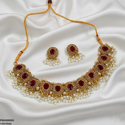 PNSH00002 FRN Oval Pearl Drop Necklace Set - PNSH
