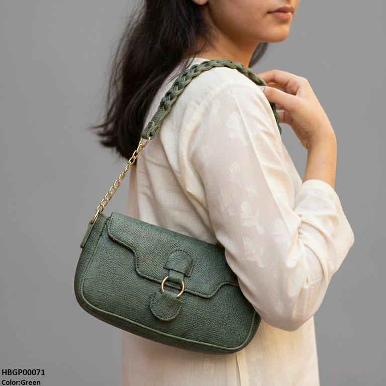 HBGP00069 Willow Strap Jute Armpit Bag Green