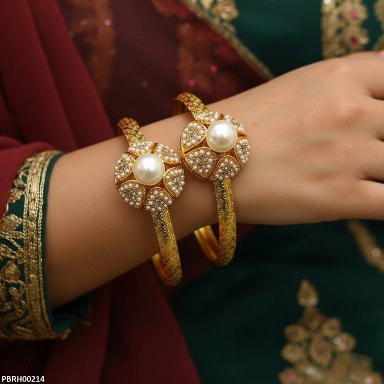 PBRH00214 MZM Pearl Flower Bangles Set - PBRH