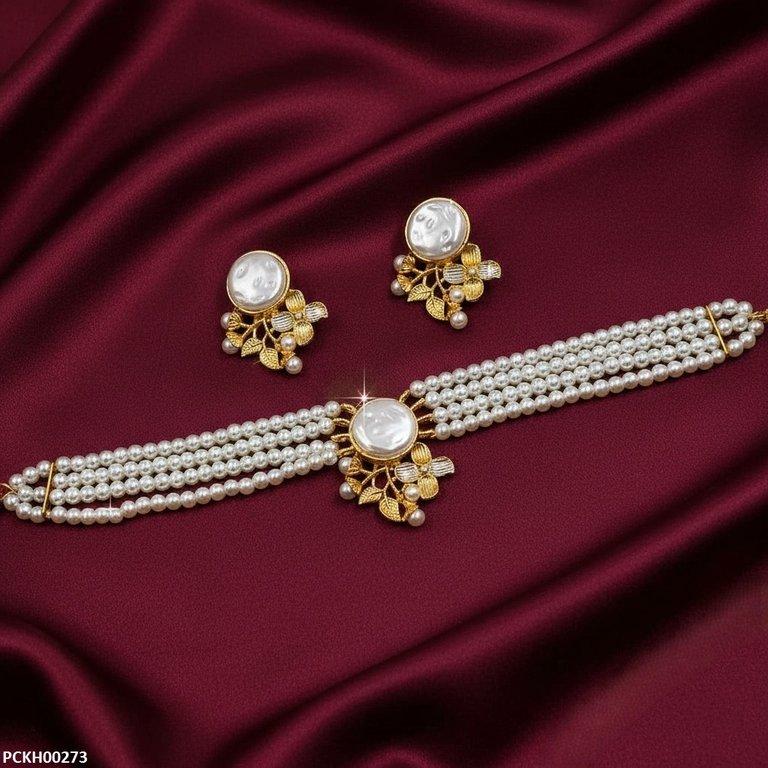PCKH00273 MZM Circle Flower Pearl Choker Set - PCKH