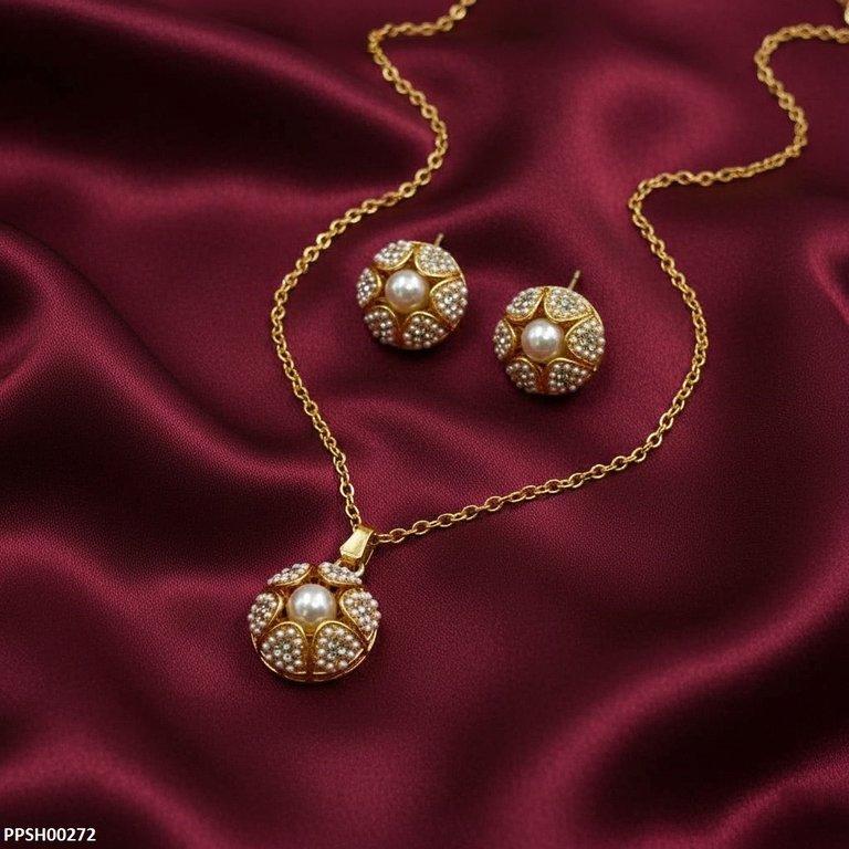 PPSH00272 MZM Pearl Flower Drop Pedant Set - PPSH