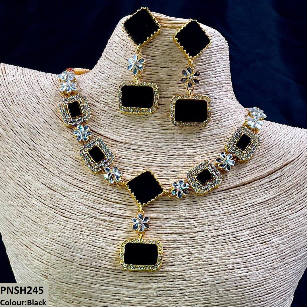 PNSH245 FRN Square/Rectangle Drop Necklace Set