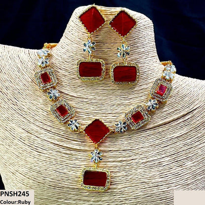 PNSH245 FRN Square/Rectangle Drop Necklace Set