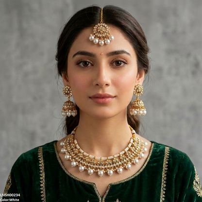 LNSH00234 ANI Tear Pearl Drop Rajwari Necklace Set - LNSH