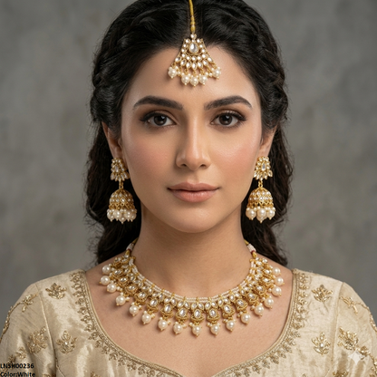 LNSH00236 ANI  Marquise Flower Pearl Drop Rajwari Necklace Set - LNSH