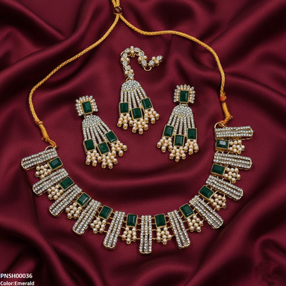 PNSH00036 MZM Rectangle Pearl  Necklace Set - PNSH