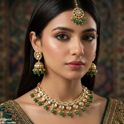 LNSH00231 ANI Marquise/Square Stone Pearl Drop Rajwari Necklace Set - LNSH