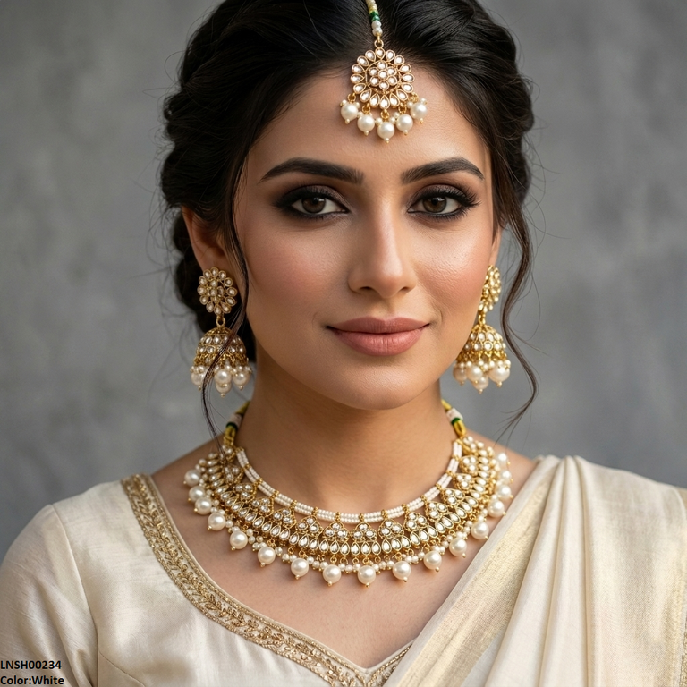 LNSH00234 ANI Tear Pearl Drop Necklace Set - LNSH