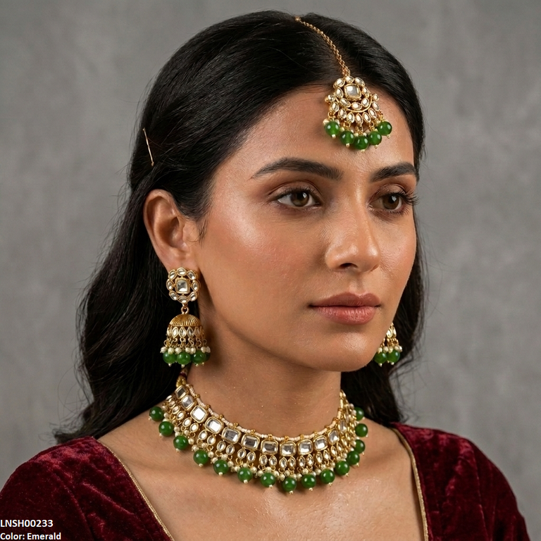 LNSH00233 ANI Square/Oval Stone Pearl Drop Necklace Set - LNSH