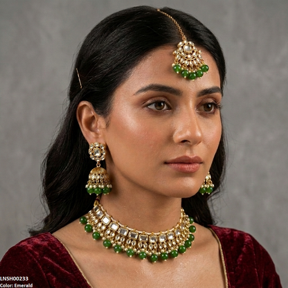 LNSH00233 ANI Square/Oval Stone Pearl Drop Necklace Set - LNSH