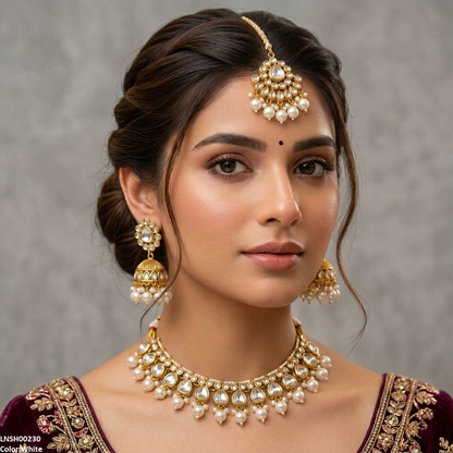 LNSH00230  ANI Oval Pearl Drop Rajwari Necklace Set - LNSH