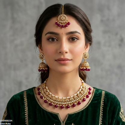 LNSH00234 ANI Tear Pearl Drop Rajwari Necklace Set - LNSH