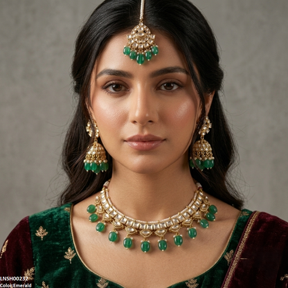 LNSH00232 ANI Square Stone Pearl Drop Rajwari Necklace Set - LNSH