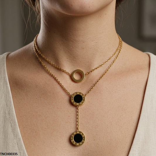TNCH00335 MMJ Stainless Steel Round Drop Necklace - TNCH