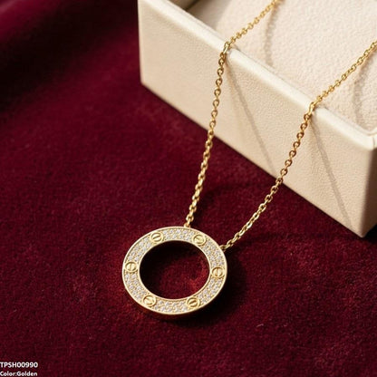 TPSH00990 Stainless Steel Zircon Round Pendant - TPSH