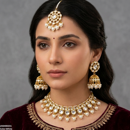 LNSH00231 ANI Marquise/Square Stone Pearl Drop Rajwari Necklace Set - LNSH