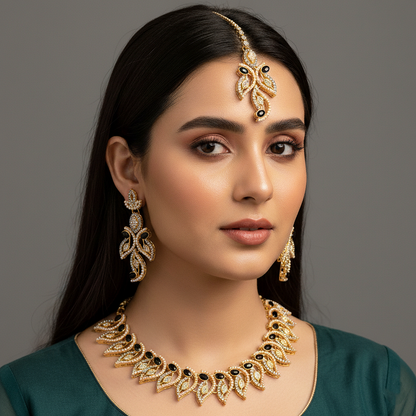 PNSH00037 MZM Oval Leaf Necklace Set - PNSH