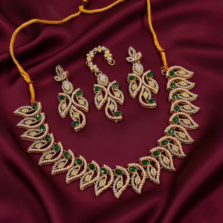 PNSH00037 MZM Oval Leaf Necklace Set - PNSH