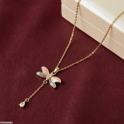 TPSH00983 TNR Stainless Steel Zircon Butterfly/Tear Drop Pendant - TPSH