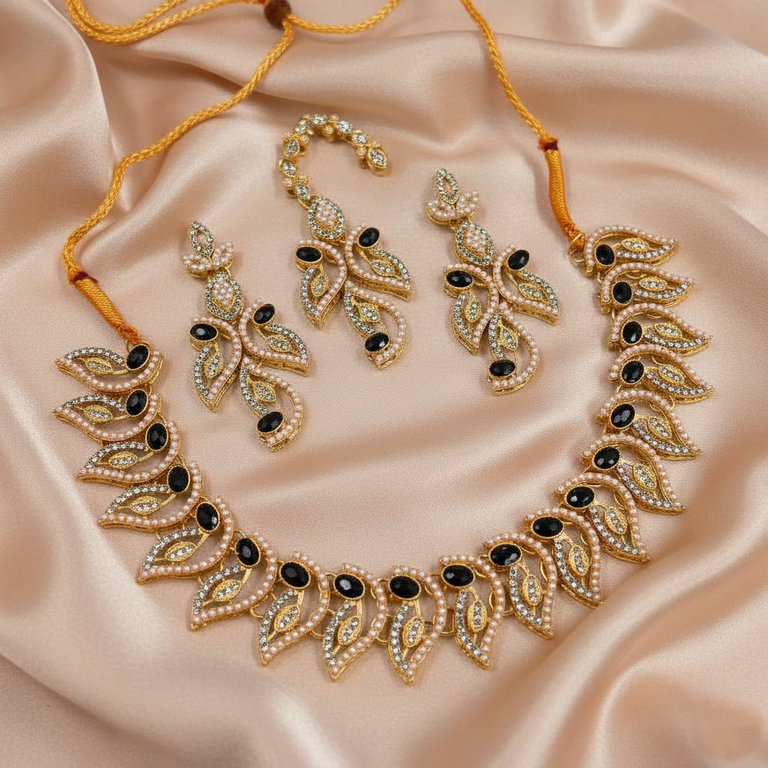 PNSH00037 MZM Oval Leaf Necklace Set - PNSH