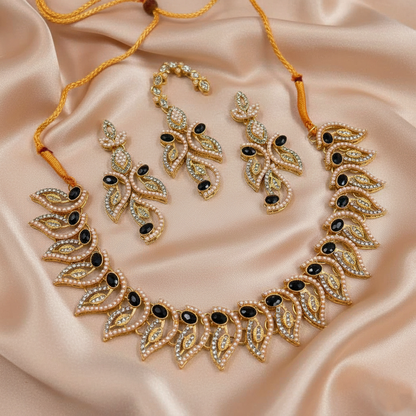 PNSH00037 MZM Oval Leaf Necklace Set - PNSH