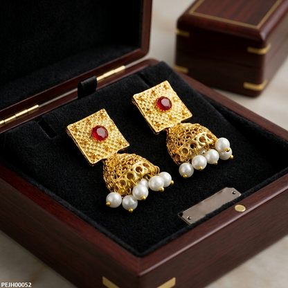 PEJH00052 MZM Square Pearl Drop Jhumki - PEJH