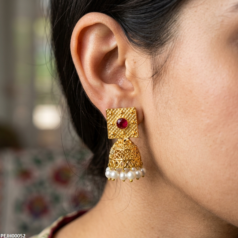 PEJH00052 MZM Square Pearl Drop Jhumki - PEJH