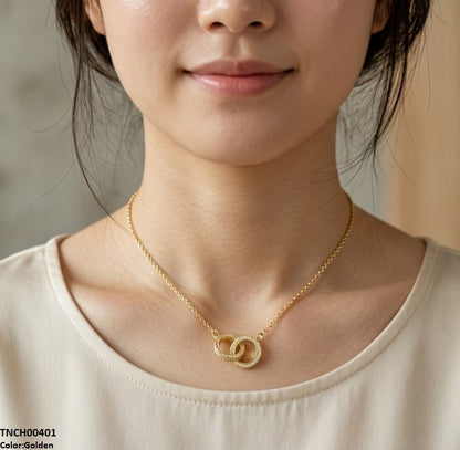 TNCH00401  TNR Stainless Steel Zircon Double Round Necklace  - TNCH