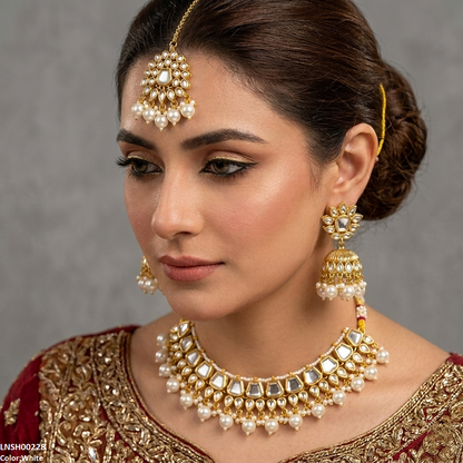 LNSH00228 ANI Square/Tear Pearl Drop  Necklace Set - LNSH