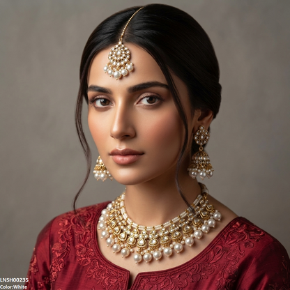 LNSH00235 ANI Round Flower Pearl Drop Rajwari Necklace Set - LNSH